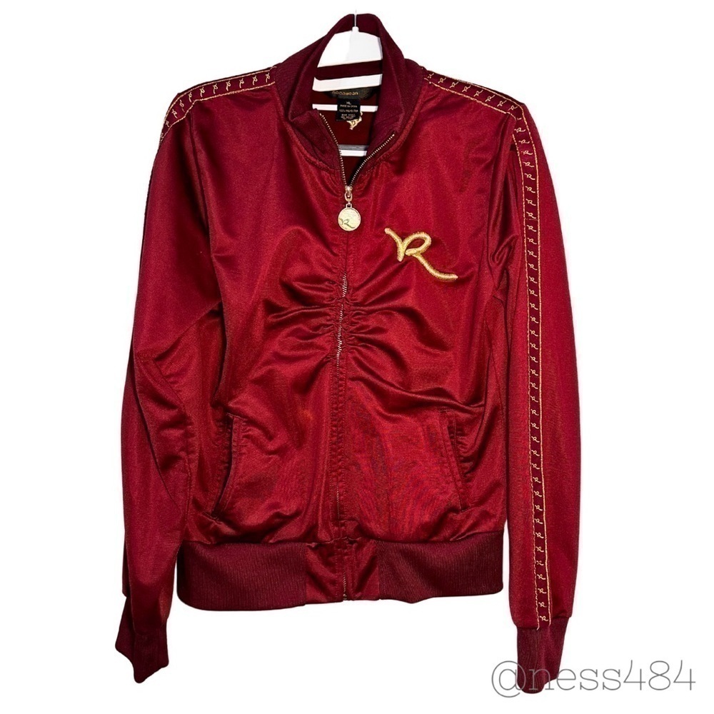 Rocawear Women Track Jacket Burgundy Athletic Full Zip Embroidered‎ Logo Size XL